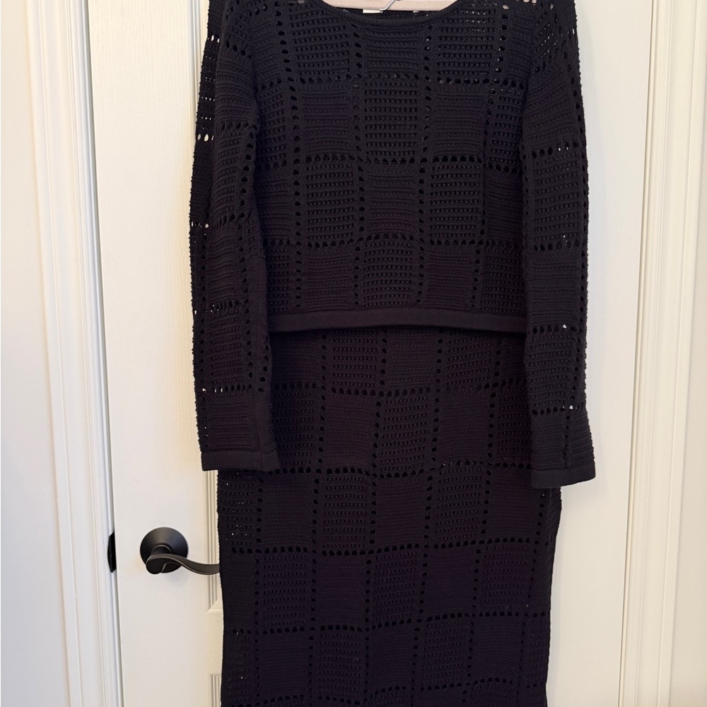 Black Crochet Knit Top and Skirt Set